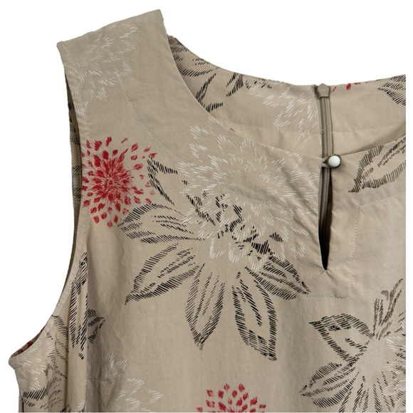 Vintage 90s Silk Floral Maxi Sun Dress Size 14 Tan Red Boho Cottage - Picture 5 of 8